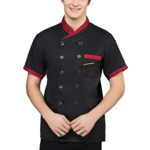 chef short sleeve unisex classic double-breasted coat jacket (black, large)