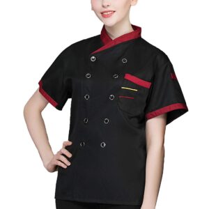 Chef Short Sleeve Unisex Classic Double-Breasted Coat Jacket (Black, Large)