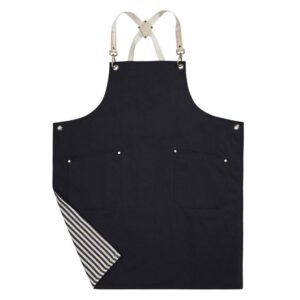 jeanerlor canvas heavy duty work apron with pockets adjustable m to xxxl for men double-sided (striped and black) + cross-back straps.