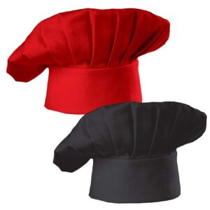 hyzrz chef hat set of 2 pack multicolor adult adjustable elastic baker kitchen cooking chef cap (black and red)