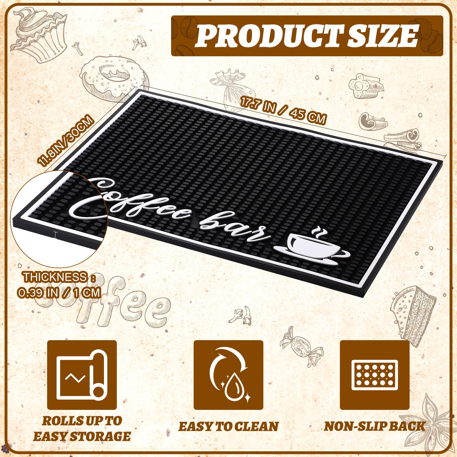 Bar Mats for Countertop Stylish 18 x 12 Inches Service Bar Mat with 1 cm Thick Bar Accessories Coffee Maker Mat for Countertops Kitchen Counter Mat Dish Drying Mat Coffee Spill Mat for Bar Restaurants