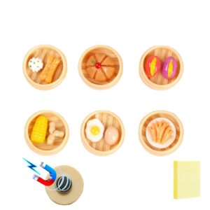 6 pcs cute magnets funny fridge magnets, food steamer refrigerator magnets, fridge magnets 3d resin magnets for office whiteboard, kitchen decorations+100 sheets/pad self-stick note pads