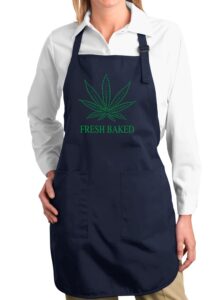 wild bobby fresh baked thc funny weed marijuana kitchen bbq grilling cooking graphic apron with pockets, navy, one size