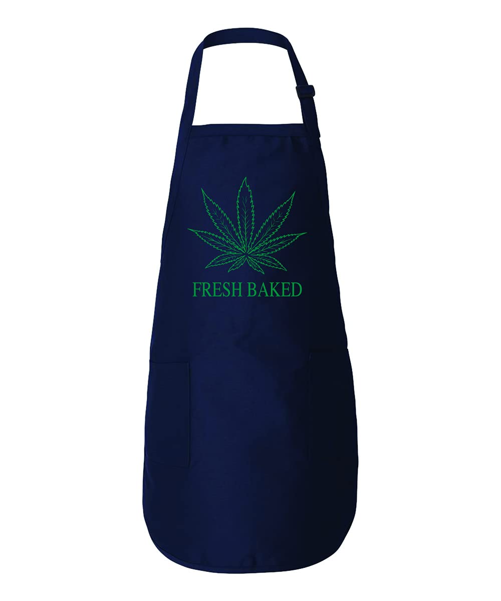 Wild Bobby Fresh Baked THC Funny Weed Marijuana Kitchen BBQ Grilling Cooking Graphic Apron with Pockets, Navy, One Size