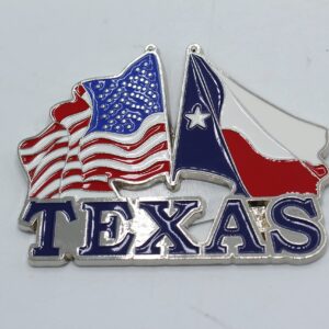 Waiving American Flag Texas State Flag Magnet Metal Collectible Patriotic Souvenirs, Silver