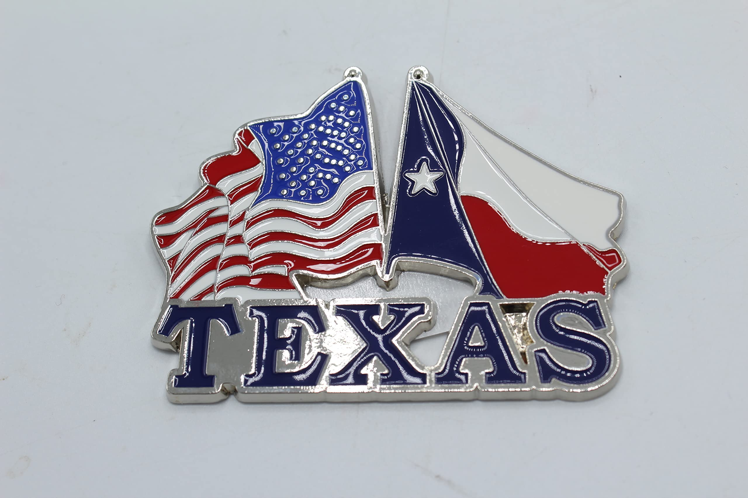 Waiving American Flag Texas State Flag Magnet Metal Collectible Patriotic Souvenirs, Silver