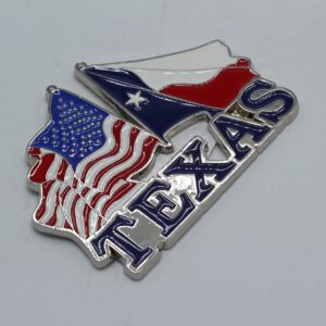 Waiving American Flag Texas State Flag Magnet Metal Collectible Patriotic Souvenirs, Silver