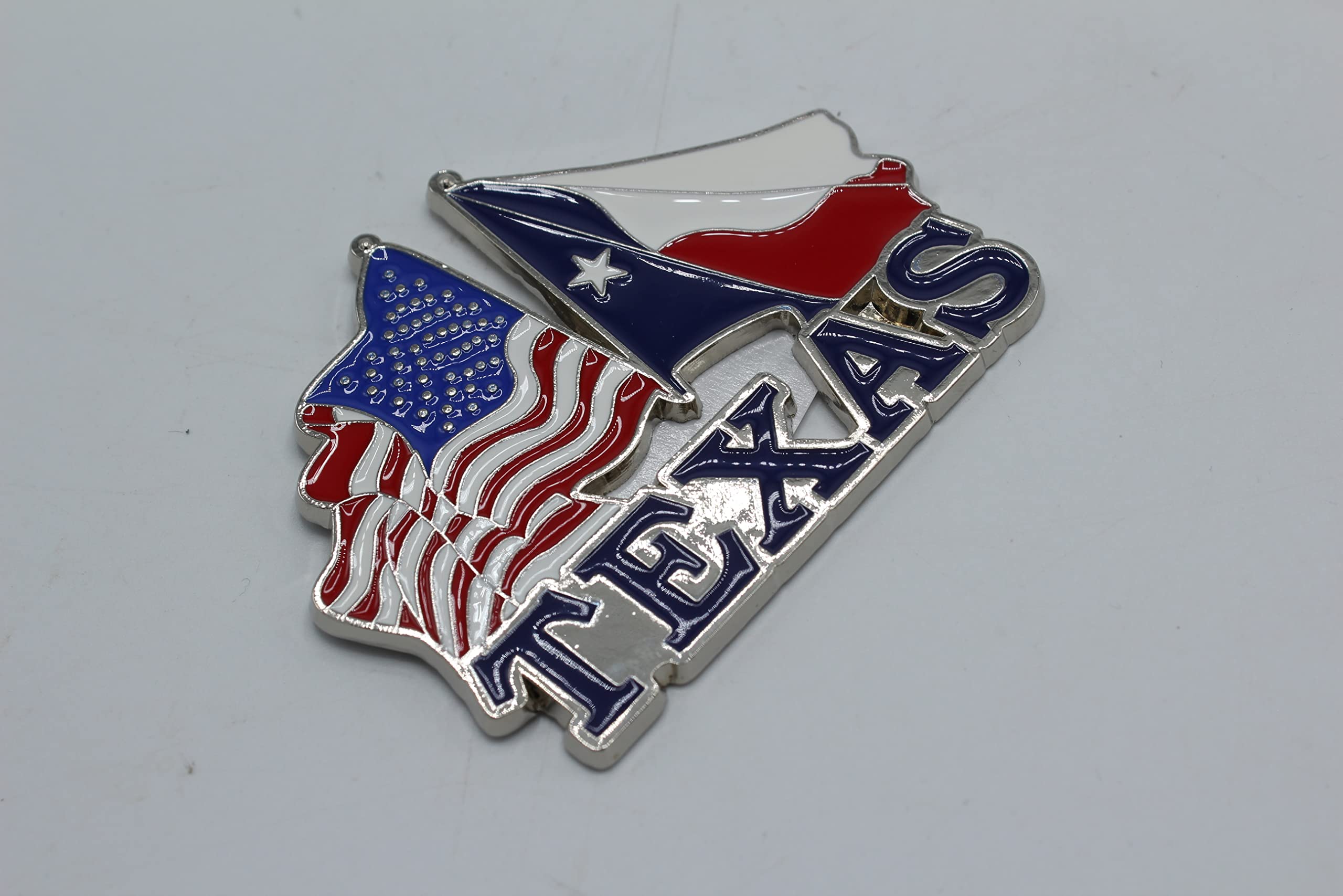 Waiving American Flag Texas State Flag Magnet Metal Collectible Patriotic Souvenirs, Silver