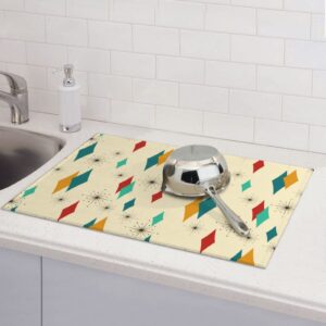 Diamond Retro Kitchen Drying Mat Mid Century Modern Decor Microfiber Dish Drainer Mat for Kitchen Counter Absorbent Reusable Washable 18x24in