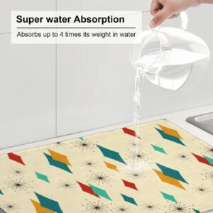 Diamond Retro Kitchen Drying Mat Mid Century Modern Decor Microfiber Dish Drainer Mat for Kitchen Counter Absorbent Reusable Washable 18x24in
