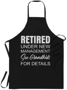 xpuffer grandmother chef apron mother day gift - retired grandpa grandma under new management see grandkids t shirt black kitchen aprons - grill cook apron 1 size fits all