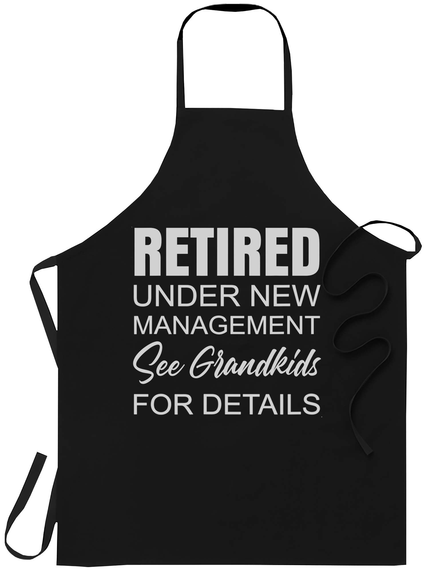 xPuffer Grandmother Chef Apron Mother Day Gift - Retired Grandpa Grandma Under New Management See Grandkids T shirt Black Kitchen Aprons - Grill Cook Apron 1 Size Fits All