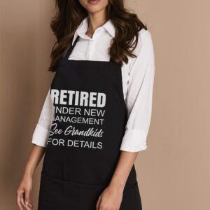xPuffer Grandmother Chef Apron Mother Day Gift - Retired Grandpa Grandma Under New Management See Grandkids T shirt Black Kitchen Aprons - Grill Cook Apron 1 Size Fits All