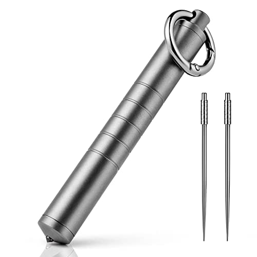 TISUR Titanium Portable Toothpick Holder Box, Pocket Waterproof Case Toothpicks Container with Keychain for Outdoor Picnic and Camping