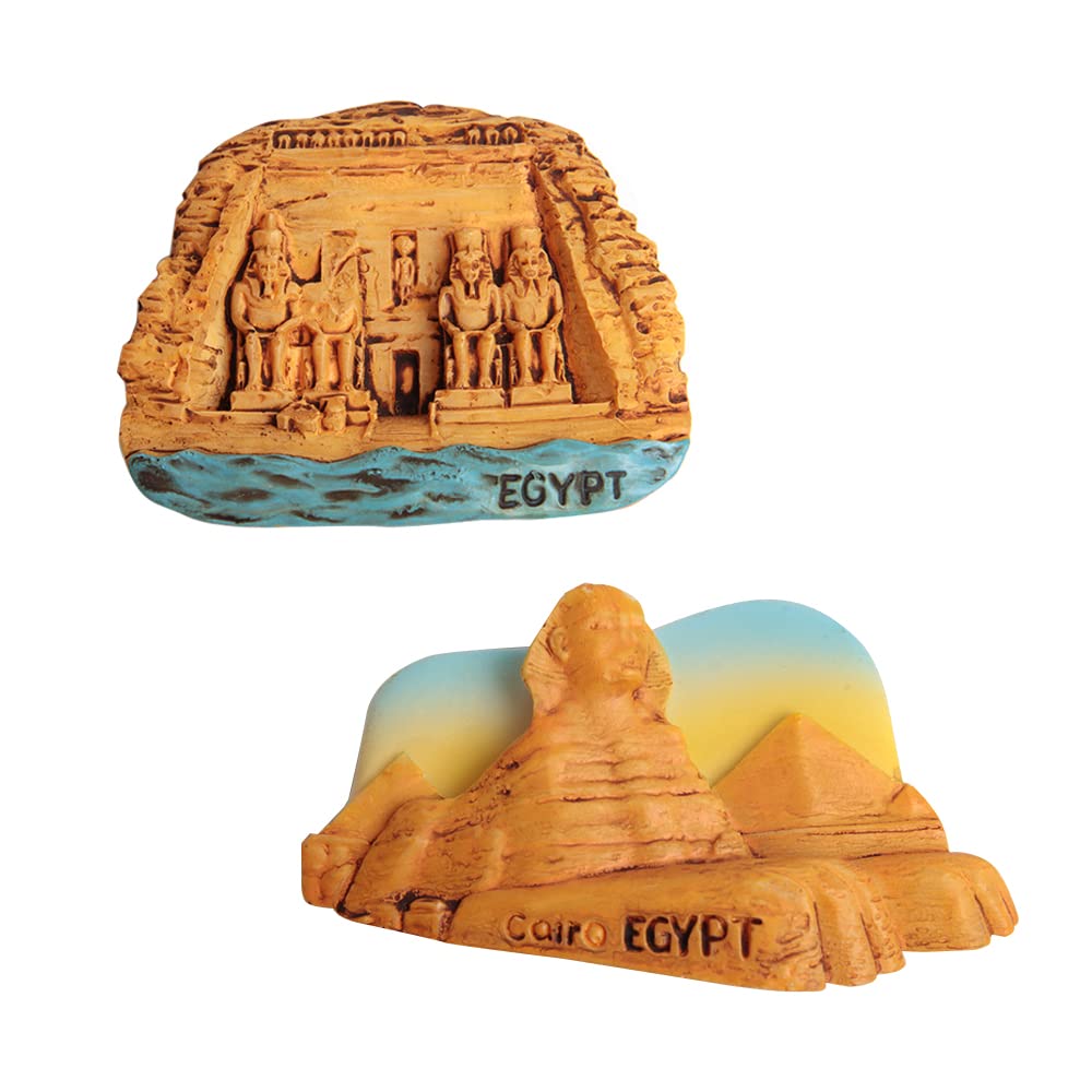 Acxico 2 pcs Egypt Fridge Magnet Stickers Aswan Abu Simbel Temple 3D Resin Tourist Souvenir