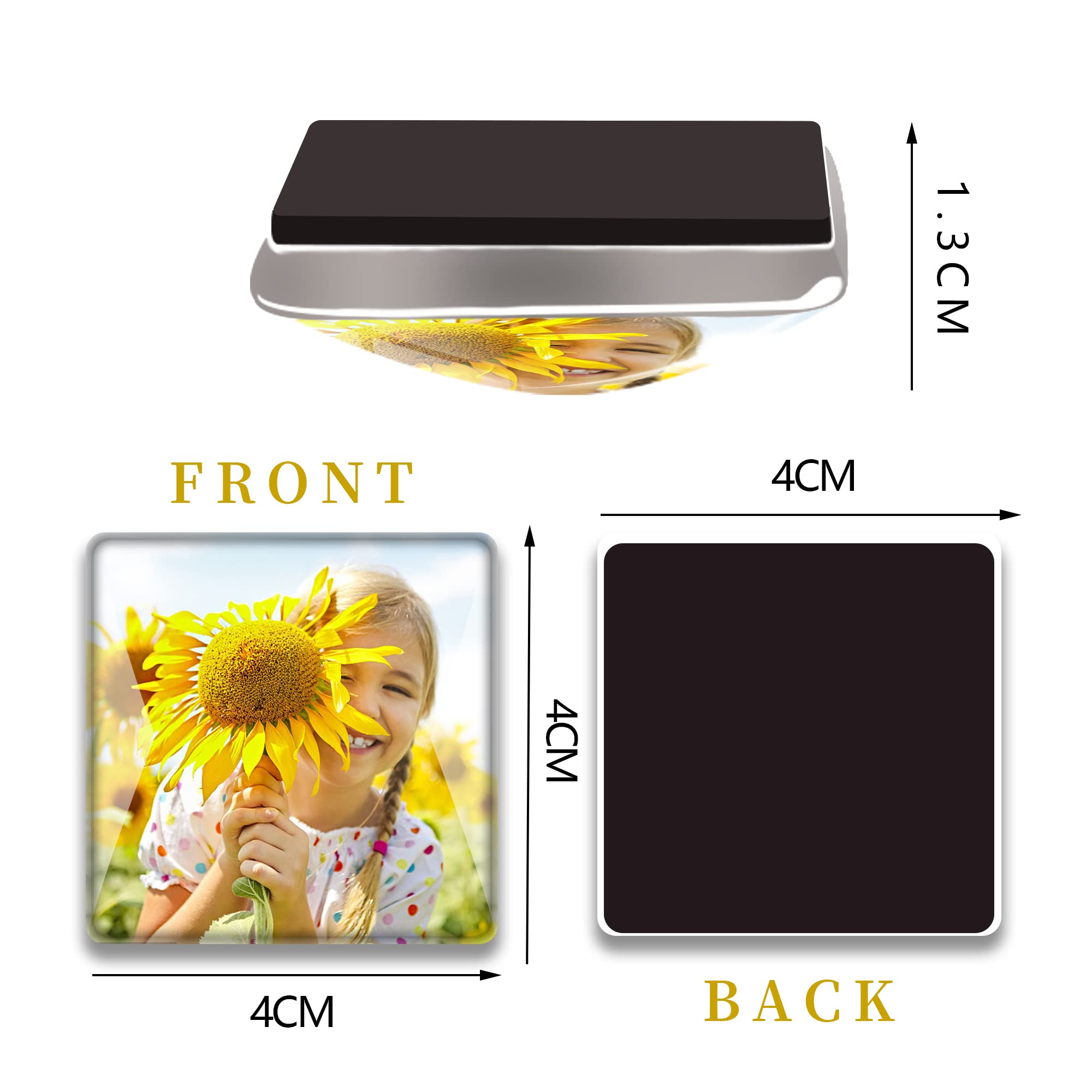 1PCS 40MM Square Picture Magnets Photo Custom Fridge Magnet Personalized Refrigerator Magnets for Whiteboard Decorative Funny Magnets for Kitchen Office