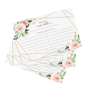 bliss collections recipe cards, pack of 50 double-sided geo floral 4 x 6 cards for family recipes, wedding showers, bridal showers, baby showers, housewarming gifts, celebrations, made in the usa