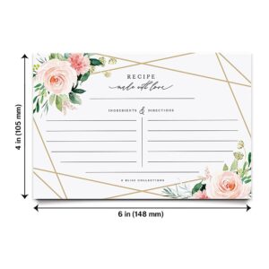 Bliss Collections Recipe Cards, Pack of 50 Double-Sided Geo Floral 4 x 6 Cards for Family Recipes, Wedding Showers, Bridal Showers, Baby Showers, Housewarming Gifts, Celebrations, Made in the USA