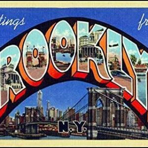 MAGNET 3x5 inch Vintage Greetings from Brooklyn Sticker (Old Postcard Logo New York ny) Magnetic vinyl bumper sticker sticks to any metal fridge, car, signs