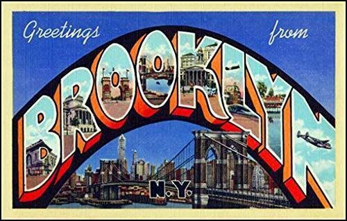 MAGNET 3x5 inch Vintage Greetings from Brooklyn Sticker (Old Postcard Logo New York ny) Magnetic vinyl bumper sticker sticks to any metal fridge, car, signs