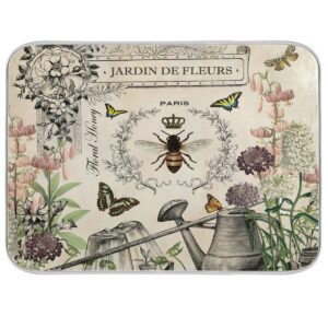 vintage bee garden dish drying mats for kitchen counter reversible absorbent polyester material large kitchen microfiber mat 18 x 24 inch