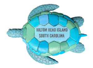 r and r imports hilton head island south carolina souvenir hand painted resin refrigerator magnet sunset and green turtle design 3-inch approximately