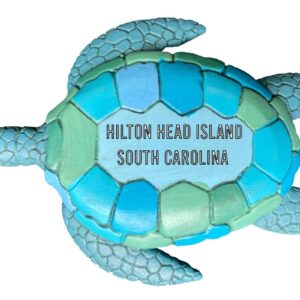 R and R Imports Hilton Head Island South Carolina Souvenir Hand Painted Resin Refrigerator Magnet Sunset and Green Turtle Design 3-Inch Approximately