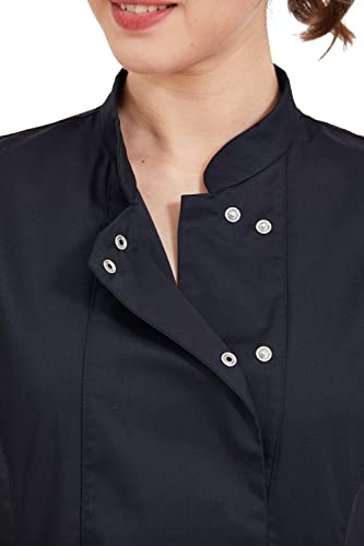 Women's Snap Buttons Chef Coat Short Sleeves Chef Jacket Hotel Restaurant Lightweight Chef Uniform - Black