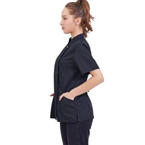 Women's Snap Buttons Chef Coat Short Sleeves Chef Jacket Hotel Restaurant Lightweight Chef Uniform - Black