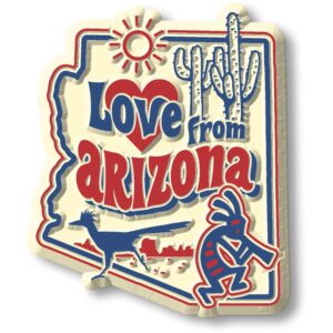 love from arizona vintage state magnet by classic magnets, collectible souvenirs made in the usa, 2.1" x 2.5"