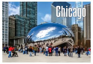 chicago bean, cloud gate, city, skyline, millennium park, illinois, souvenir magnet 2 x 3 fridge magnet