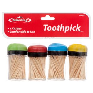 table king toothpicks, natural wood toothpicks for teeth cleaning, cocktail picks, fruit and appetizers design decoration [4 packs of 150 pcs]