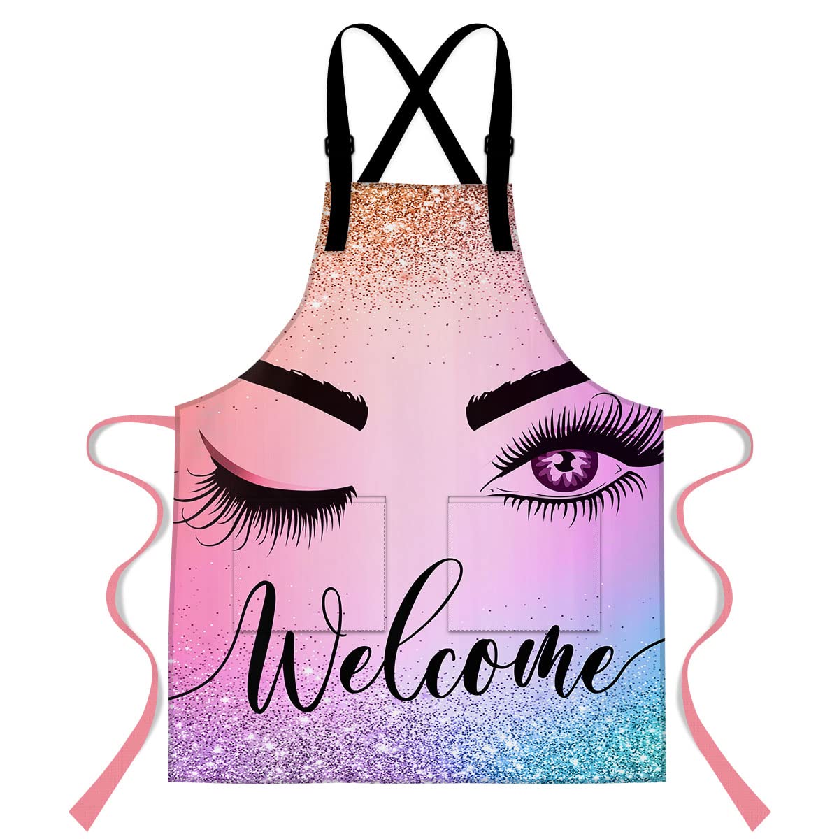 LshyMn Nail Apron 33.4x27.5 Inches Eyelash Apron with 2 Pockets,Funny and Charming Eyebrows Graphic Print Bib Apron for Kitchen Cook BBQ Apron WQXPMN285