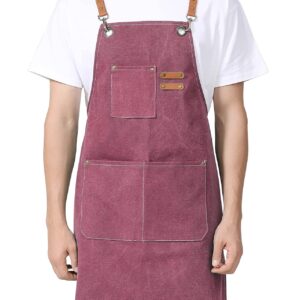 Chef Cooking Apron for Men Women Canvas Kitchen Apron with Cross Back and 3 Pockets