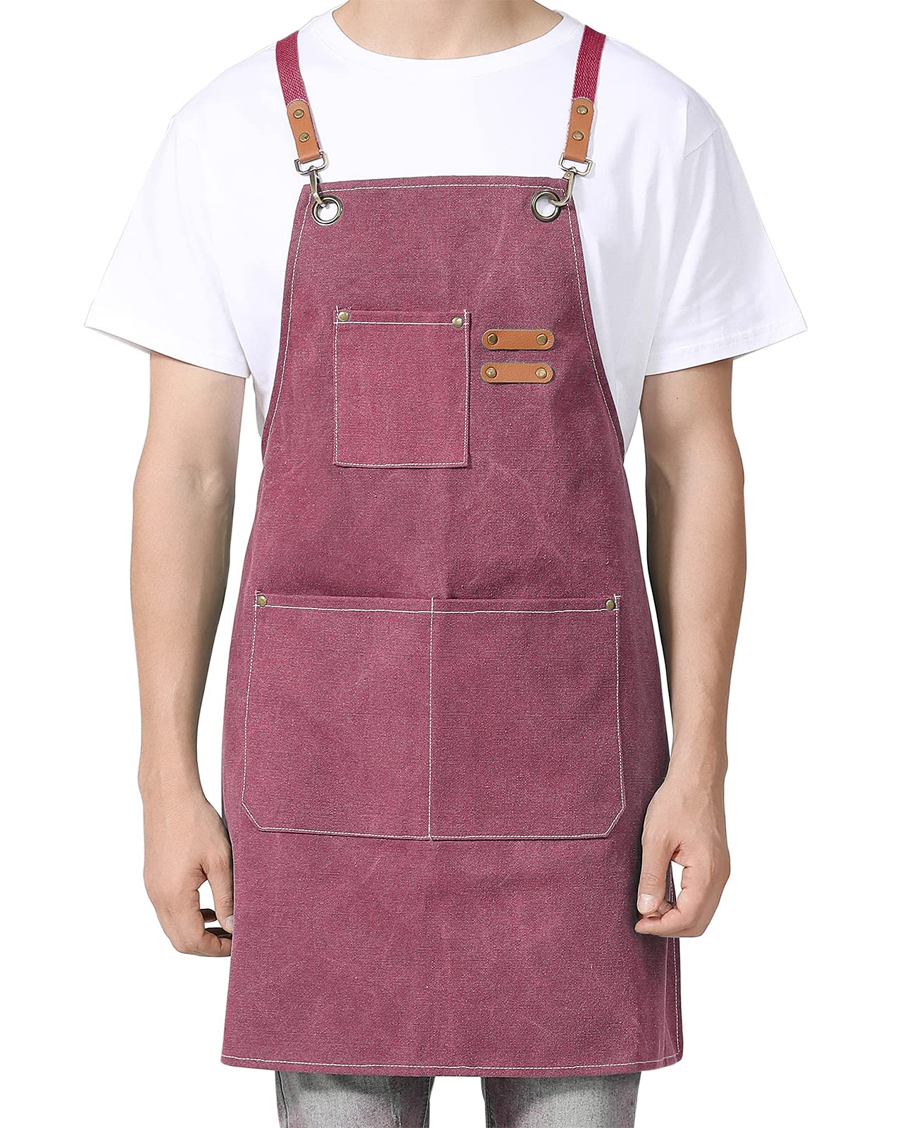 Chef Cooking Apron for Men Women Canvas Kitchen Apron with Cross Back and 3 Pockets