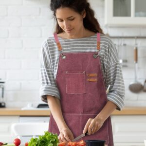 Chef Cooking Apron for Men Women Canvas Kitchen Apron with Cross Back and 3 Pockets