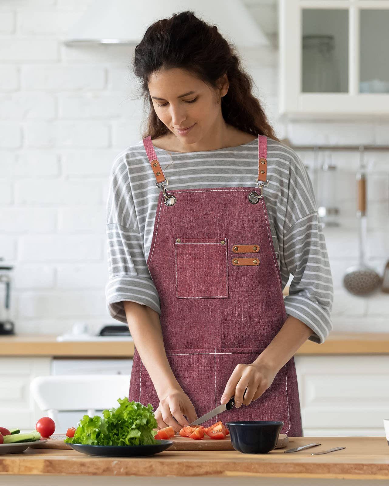 Chef Cooking Apron for Men Women Canvas Kitchen Apron with Cross Back and 3 Pockets