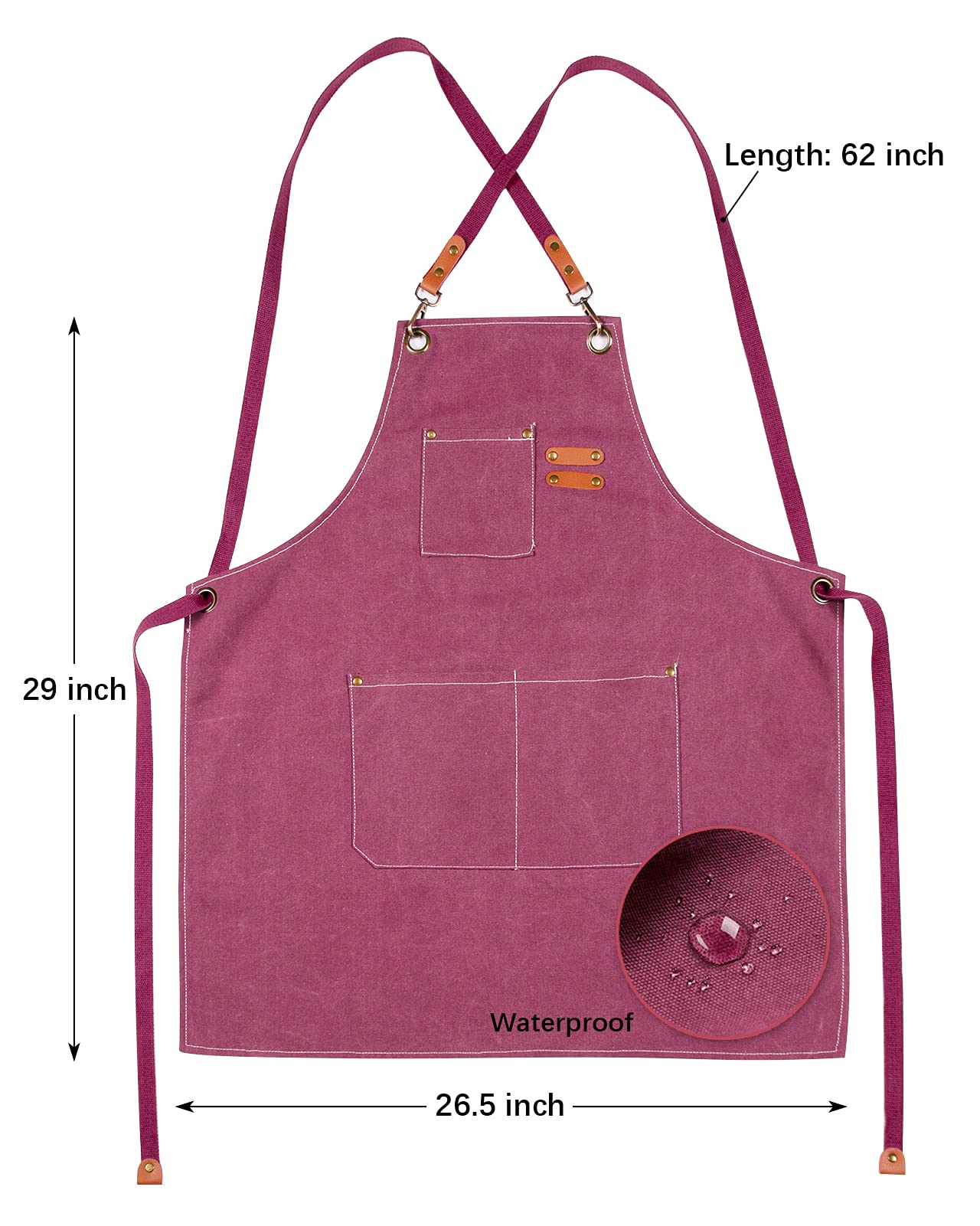 Chef Cooking Apron for Men Women Canvas Kitchen Apron with Cross Back and 3 Pockets