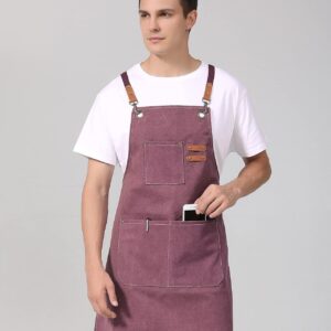 Chef Cooking Apron for Men Women Canvas Kitchen Apron with Cross Back and 3 Pockets