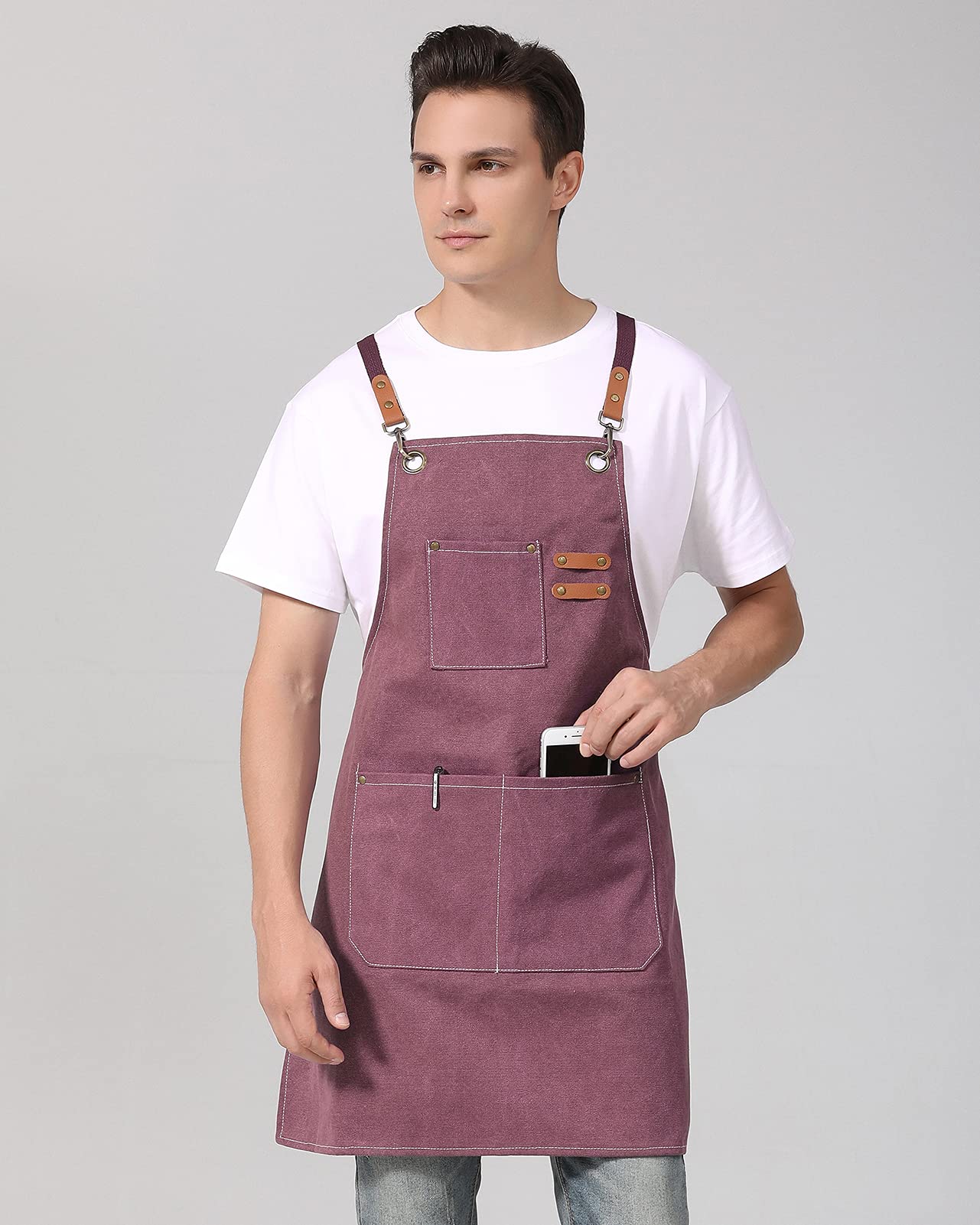 Chef Cooking Apron for Men Women Canvas Kitchen Apron with Cross Back and 3 Pockets