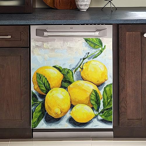 Homa Oil Painting Lemon Decor Dishwasher Magnet Cover Sticker Farmhouse Magnetic Refrigerator Panels Decal Fridge Magnets Stickers 23inch Wx26 H