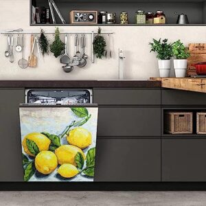 Homa Oil Painting Lemon Decor Dishwasher Magnet Cover Sticker Farmhouse Magnetic Refrigerator Panels Decal Fridge Magnets Stickers 23inch Wx26 H