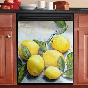 Homa Oil Painting Lemon Decor Dishwasher Magnet Cover Sticker Farmhouse Magnetic Refrigerator Panels Decal Fridge Magnets Stickers 23inch Wx26 H