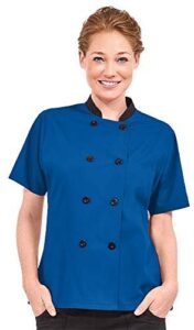 chefuniforms.com women's lightweight short sleeve chef coat - chef coat women, blue chef coat, women's chef jackets, womens chef coat, royal chef coat, chef uniform for women