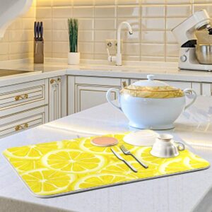 Yellow Lemon Dish Drying Mat for Kitchen Countertops Sinks Drying Mat Absorbent Heat Resistant Dishes Drainer Pad 16 x 18 Inch