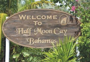 welcome to half moon cay, bahamas, islands, beach, sign, souvenir magnet 2 x 3 fridge magnet