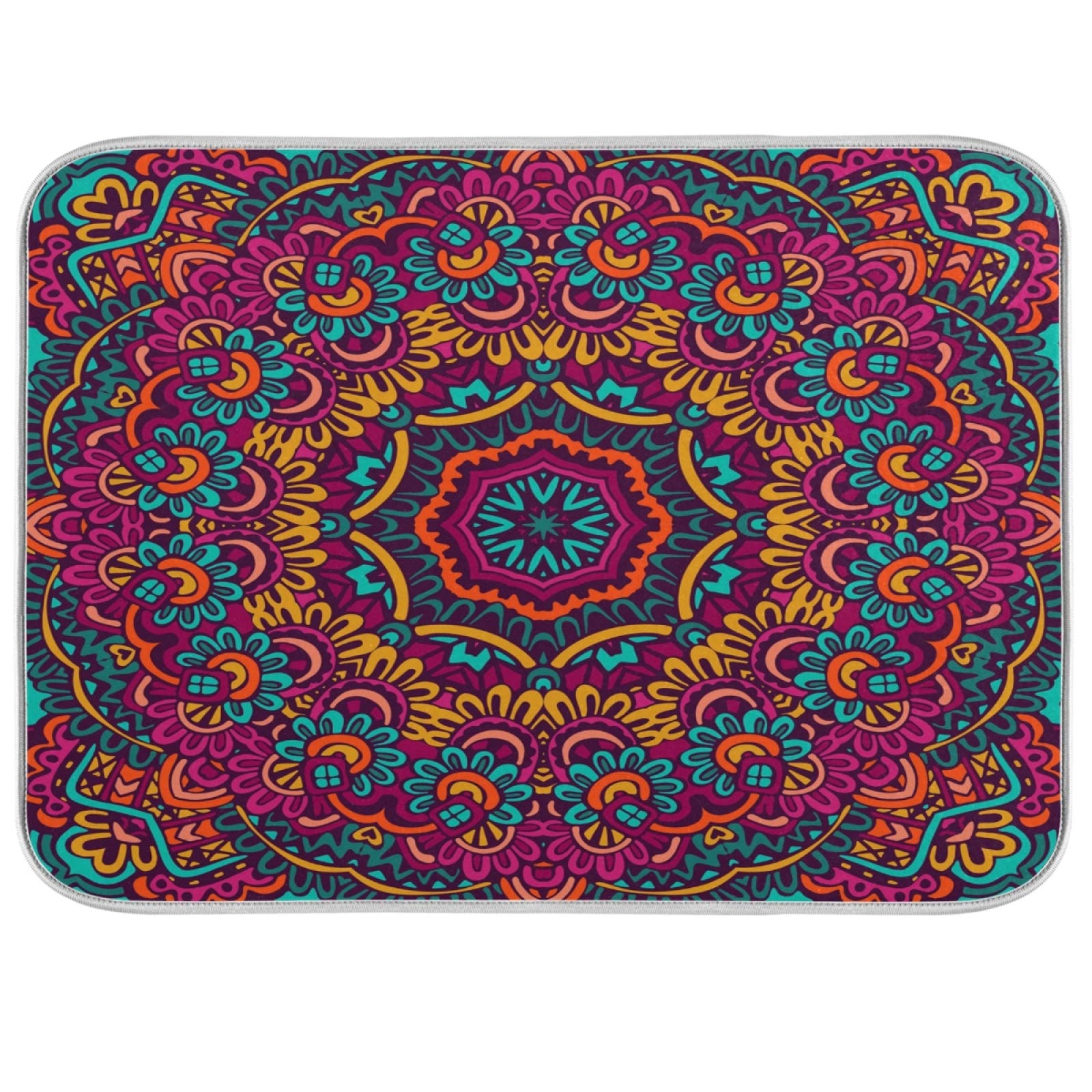 Oarencol Boho Ethnic Dish Drying Mat Bohemian Mandala Paisley Large Kitchen Counter Reversible Microfiber Dishes Drainer Mat 18 x 24 Inch