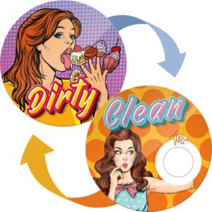 dishwasher magnet clean dirty sign indicator - clean dirty dishwasher magnet - kitchen dish washer magnet - waterproof and double sided flip with bonus adhesive metal plate (orange & purple)