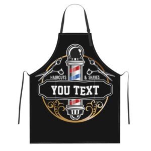 mliancen custom vintage barber shop haircuts barber apron for men women,personalized photo logo text barbershop apron with pockets,customized adjustable bib apron for hair salon hairdressers,one size