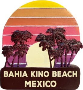 bahia kino beach mexico souvenir hand painted resin refrigerator magnet sunset and palm trees design single